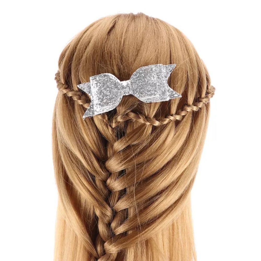 One Large Bow Hair Clip Silver OR Gold Sequined - Picture 4 of 7